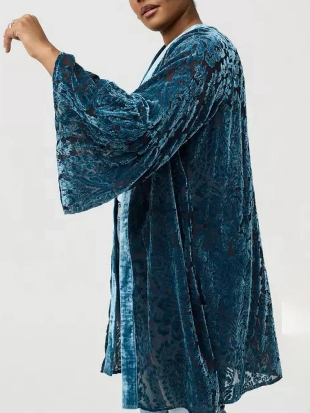 Torrid Velvet Burnout Kimono Robe - Teal Blue